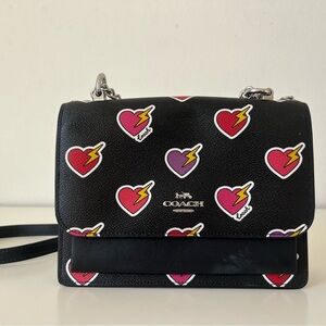 COACH Klare Heart Bolt Crossbody Canvas Black Leather - Read Description